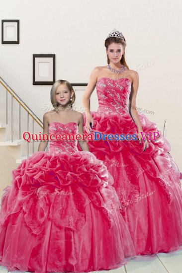 Pretty Pick Ups Floor Length Coral Red Quinceanera Gowns Sweetheart Sleeveless Lace Up - Click Image to Close