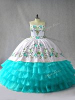 Ball Gowns Vestidos de Quinceanera Blue And White Sweetheart Organza Sleeveless Floor Length Lace Up