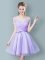 Lavender Zipper Dama Dress Ruching and Bowknot Cap Sleeves Knee Length