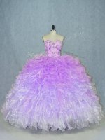 Lovely Sleeveless Organza Floor Length Lace Up Quinceanera Gowns in Multi-color with Beading and Ruffles