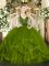 Floor Length Olive Green Quinceanera Dresses Tulle Sleeveless Beading and Ruffles