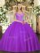 Trendy Eggplant Purple Ball Gowns Tulle V-neck Sleeveless Beading Floor Length Lace Up Sweet 16 Dresses