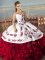 Affordable Red Lace Up 15 Quinceanera Dress Embroidery and Ruffles Sleeveless Floor Length