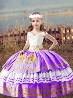 Lavender Little Girls Pageant Gowns Wedding Party with Embroidery Off The Shoulder Sleeveless Lace Up