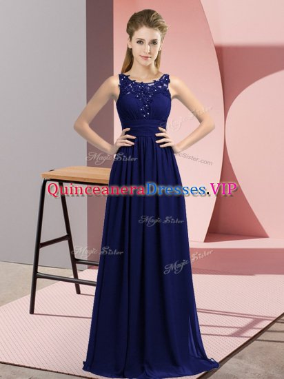 Navy Blue Sleeveless Chiffon Zipper Court Dresses for Sweet 16 for Wedding Party - Click Image to Close