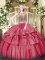 Delicate Scoop Sleeveless Lace Up Sweet 16 Quinceanera Dress Coral Red Organza and Taffeta