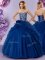 Beading and Ruffles and Hand Made Flower Quinceanera Dress Royal Blue Lace Up Sleeveless Floor Length