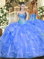 Clearance Baby Blue Organza Lace Up Sweetheart Sleeveless Floor Length Sweet 16 Dresses Beading and Ruffles