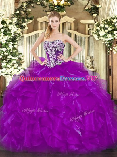 Fantastic Floor Length Ball Gowns Sleeveless Purple Quinceanera Gown Lace Up - Click Image to Close