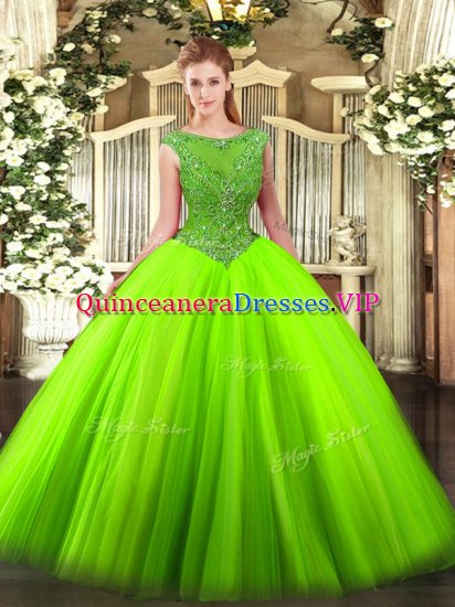 Shining Scoop Sleeveless Zipper Quinceanera Gowns Tulle - Click Image to Close