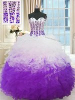 Organza Sleeveless Floor Length Sweet 16 Quinceanera Dress and Beading and Ruffles