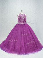 Fitting Sleeveless Beading Lace Up Quinceanera Gowns