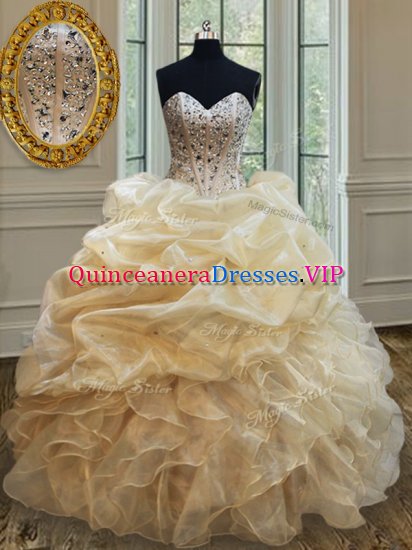 Elegant Organza Sweetheart Sleeveless Lace Up Beading and Ruffles Quinceanera Dresses in Champagne - Click Image to Close