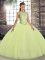 Floor Length Lace Up Sweet 16 Quinceanera Dress Yellow Green for Military Ball and Sweet 16 and Quinceanera with Embroidery