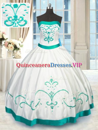 White Sleeveless Beading and Embroidery Floor Length 15 Quinceanera Dress - Click Image to Close