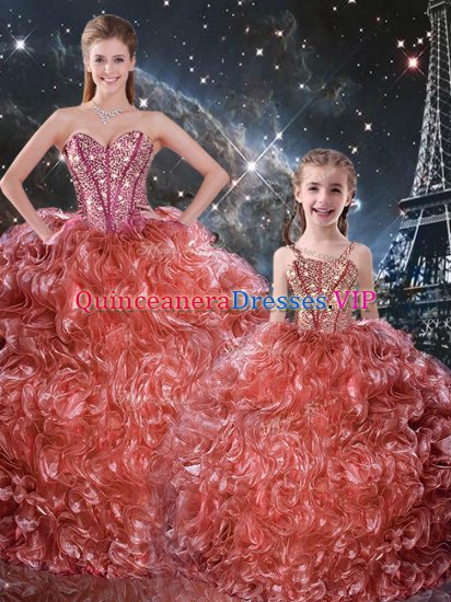 Rust Red Sleeveless Organza Lace Up Vestidos de Quinceanera for Military Ball and Sweet 16 and Quinceanera - Click Image to Close