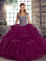 Custom Designed Tulle Sleeveless Floor Length Quince Ball Gowns and Beading and Ruffles(SKU SJQDDT2132002-5BIZ)