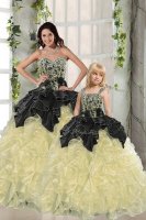 Colorful Organza Sweetheart Sleeveless Lace Up Beading and Ruffles Quinceanera Gowns in Light Yellow