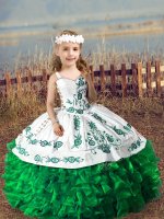 Green Straps Neckline Embroidery and Ruffles Little Girls Pageant Dress Sleeveless Lace Up(SKU XBLD019-9BIZ)
