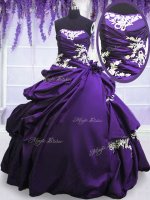 Purple Strapless Lace Up Appliques and Pick Ups 15th Birthday Dress Sleeveless