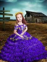 Purple Organza Lace Up Little Girl Pageant Dress Short Sleeves Floor Length Embroidery and Ruffled Layers(SKU XBLD012-3BIZ)