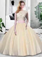 Nice Sleeveless Zipper Floor Length Lace and Appliques and Ruching Quinceanera Gown