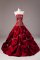 Taffeta Strapless Sleeveless Brush Train Lace Up Embroidery and Pick Ups Quince Ball Gowns in Wine Red