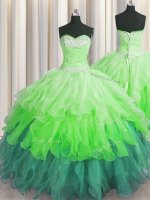 Dynamic Sequins Ruffled Multi-color Sleeveless Organza Lace Up Sweet 16 Dresses for Military Ball and Sweet 16 and Quinceanera(SKU PSSW0430-5BIZ)