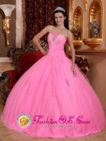 La Romana Dominican Republic Rose Pink For Wonderful Quinceanera Dress With Strapless Tulle Beadings And Exquisite Hand Flowers(SKU QDZY601y-2BIZ)