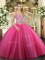 Hot Pink Sleeveless Floor Length Beading Lace Up Quinceanera Gown