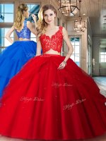 Customized Red Zipper Sweet 16 Quinceanera Dress Lace and Ruffled Layers Sleeveless Floor Length(SKU SXQD031BIZ)
