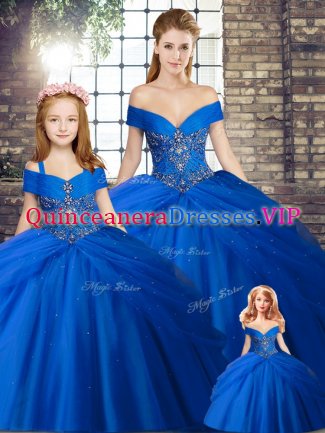 Royal Blue Sleeveless Brush Train Beading and Pick Ups Sweet 16 Quinceanera Dress