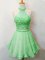 Affordable Two Pieces Quinceanera Court of Honor Dress Green Halter Top Organza Sleeveless Knee Length Lace Up