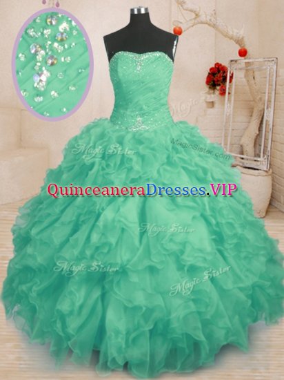 Strapless Sleeveless Organza Quinceanera Dresses Beading and Ruffles and Ruching Lace Up - Click Image to Close