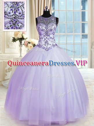 Scoop Sleeveless Beading Lace Up Quinceanera Gown