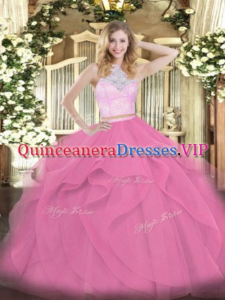 Hot Selling Scoop Sleeveless Tulle Quinceanera Dress Lace and Ruffles Zipper
