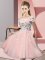 Customized Pink Tulle Lace Up Off The Shoulder Short Sleeves Knee Length Quinceanera Court of Honor Dress Appliques