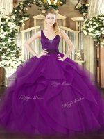 Enchanting Straps Sleeveless Zipper Dama Dress Purple Tulle