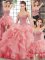 Watermelon Red Quinceanera Dresses Military Ball and Sweet 16 and Quinceanera with Beading and Ruffles Sweetheart Sleeveless Brush Train Lace Up