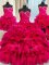 Four Piece Floor Length Lace Up 15th Birthday Dress Hot Pink for Military Ball and Sweet 16 and Quinceanera with Beading and Ruffles and Ruching