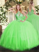 Halter Top Lace Up Beading Quinceanera Gowns Sleeveless