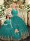 High Quality Floor Length Turquoise Sweet 16 Quinceanera Dress Tulle Sleeveless Embroidery