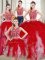 New Arrival Four Piece White and Red Two Pieces Scoop Sleeveless Tulle Floor Length Zipper Beading and Ruffles Vestidos de Quinceanera