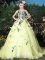 Scoop Light Yellow Organza Zipper Quinceanera Dress Sleeveless Brush Train Appliques