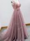 Zipper Quinceanera Dama Dress Pink for Prom and Party and Wedding Party with Beading and Belt Brush Train