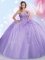 Lavender Ball Gowns Beading Party Dress Wholesale Lace Up Tulle Sleeveless Floor Length