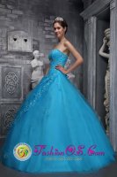 Orange California/CA Sweetheart Applique Decorate Baby Blue Tulle Quinceanera Dresses With A-line Style In Oklahoma
