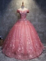 Flirting Watermelon Red Lace Up Sweet 16 Dresses Appliques Sleeveless Floor Length(SKU SWQD311BIZ)