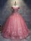 Flirting Watermelon Red Lace Up Sweet 16 Dresses Appliques Sleeveless Floor Length