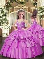 Floor Length Ball Gowns Sleeveless Lilac Little Girl Pageant Dress Lace Up